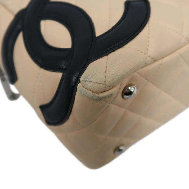 CHANEL Cambon Shoulder Bag Lambskin Beige Silver Hardware With Guarantee Card