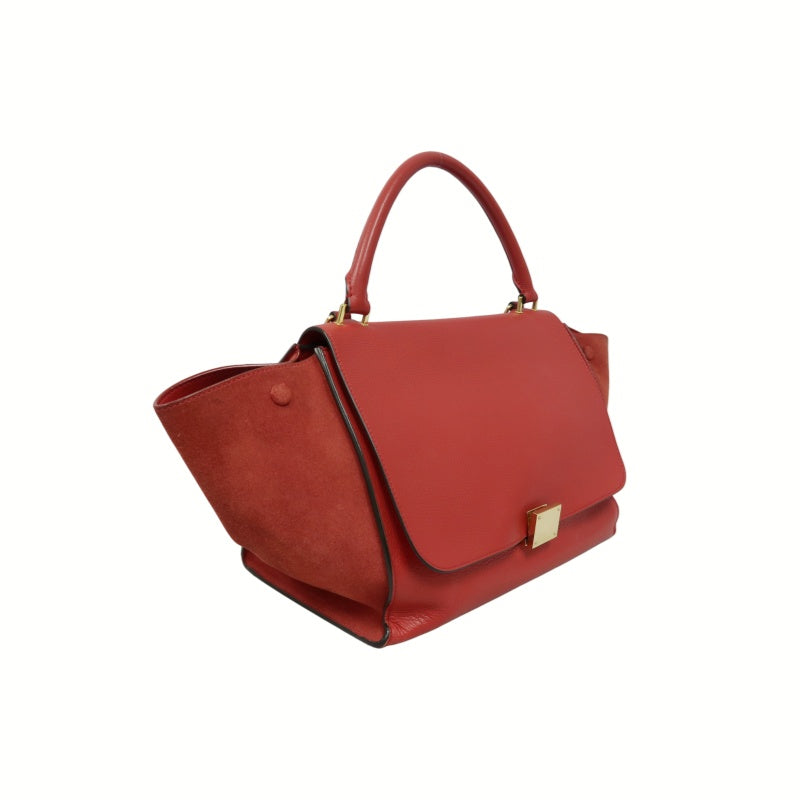 CELINE Trapeze Handbag, Red Leather, Includes Short Shoulder Strap