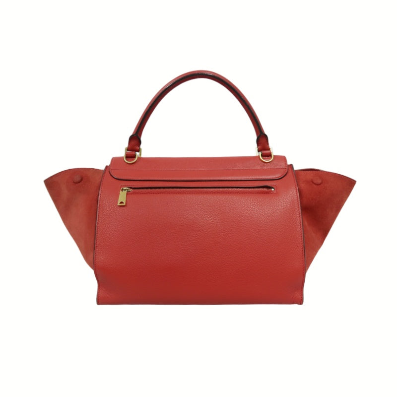 CELINE Trapeze Handbag, Red Leather, Includes Short Shoulder Strap