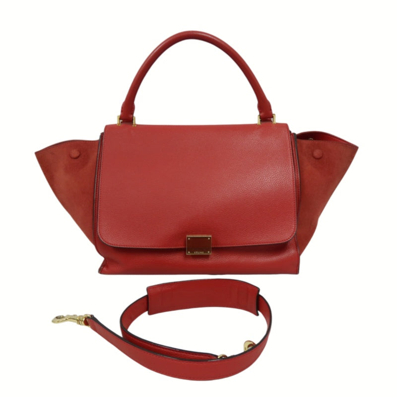 CELINE Trapeze Handbag, Red Leather, Includes Short Shoulder Strap