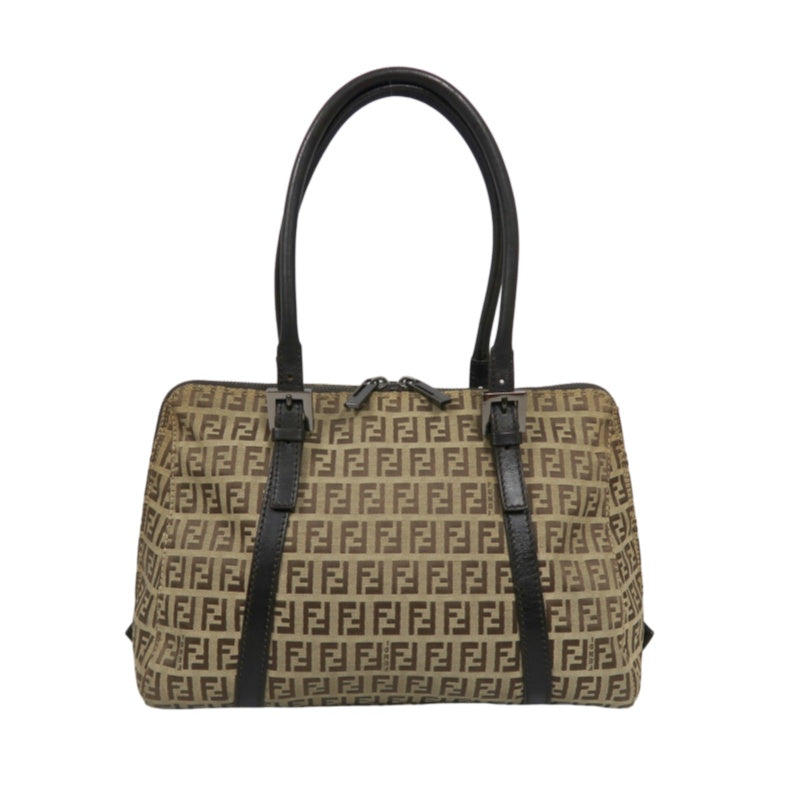 FENDI Zucca Monogram Canvas Boston Handbag, Brown