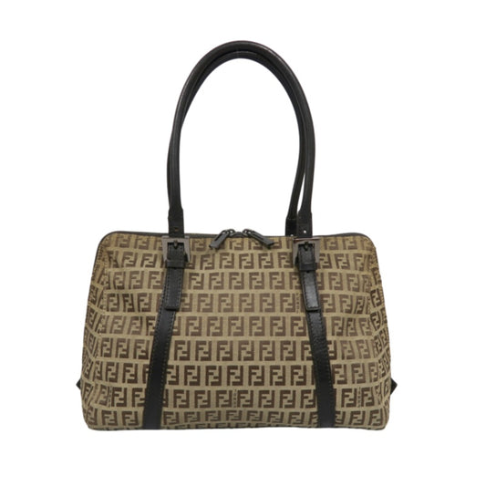 FENDI Zucca Monogram Canvas Boston Handbag, Brown