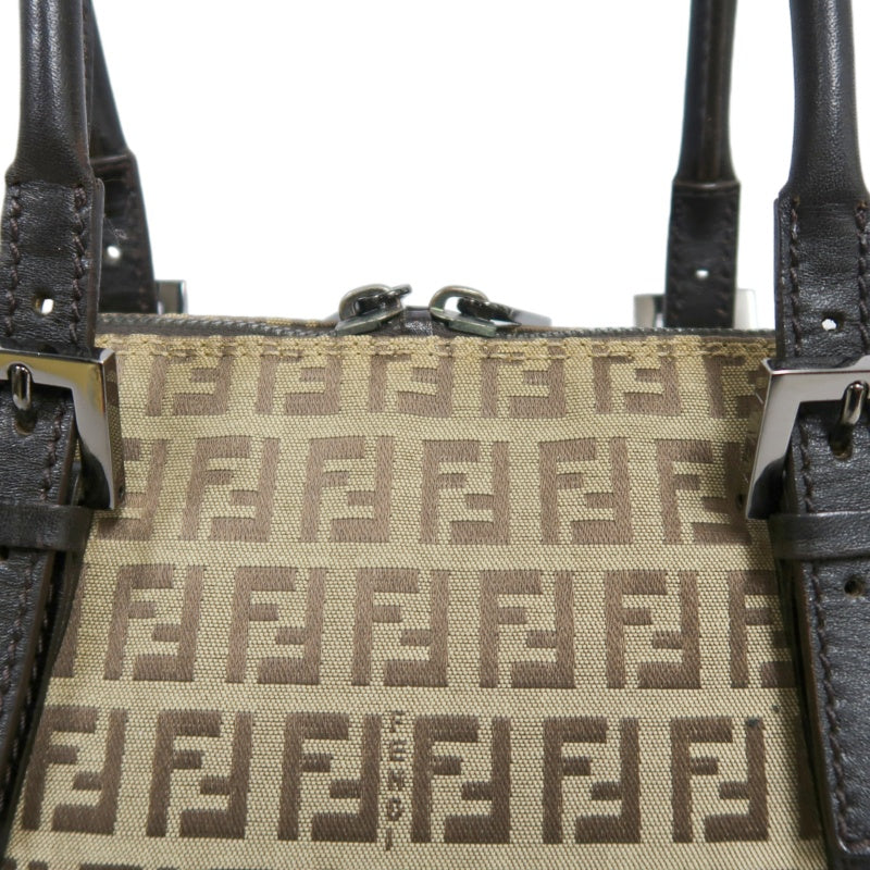FENDI Zucca Monogram Canvas Boston Handbag, Brown