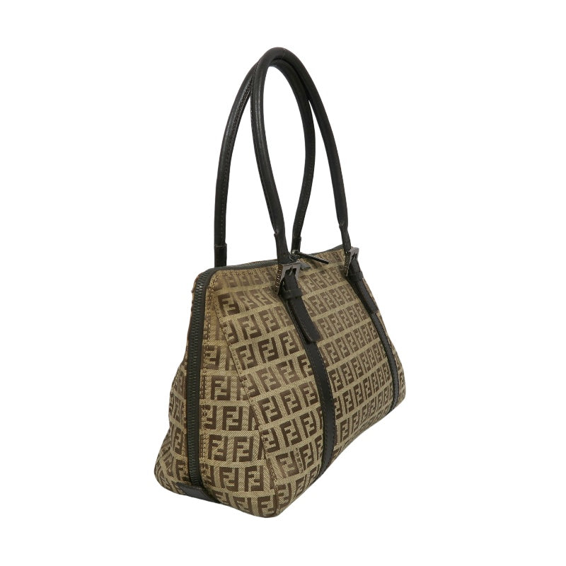 FENDI Zucca Monogram Canvas Boston Handbag, Brown