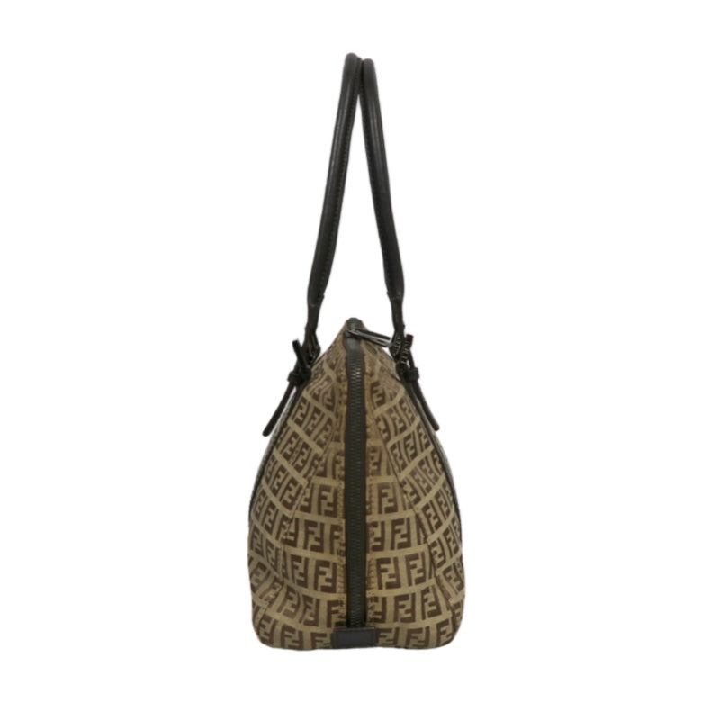 FENDI Zucca Monogram Canvas Boston Handbag, Brown