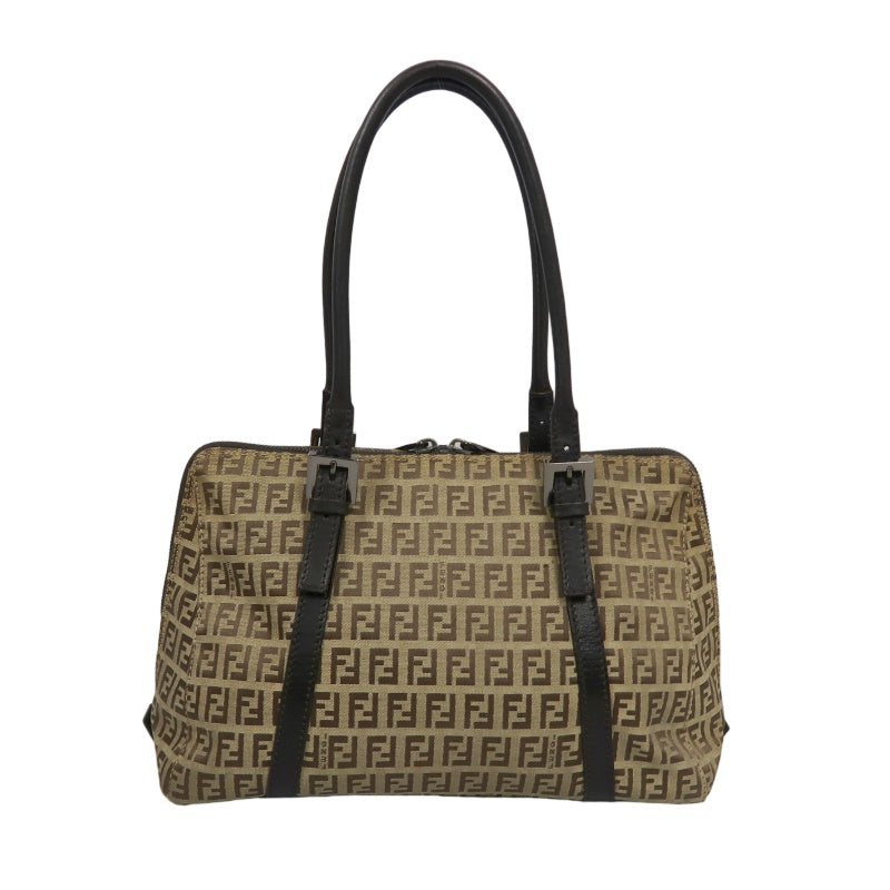FENDI Zucca Monogram Canvas Boston Handbag, Brown