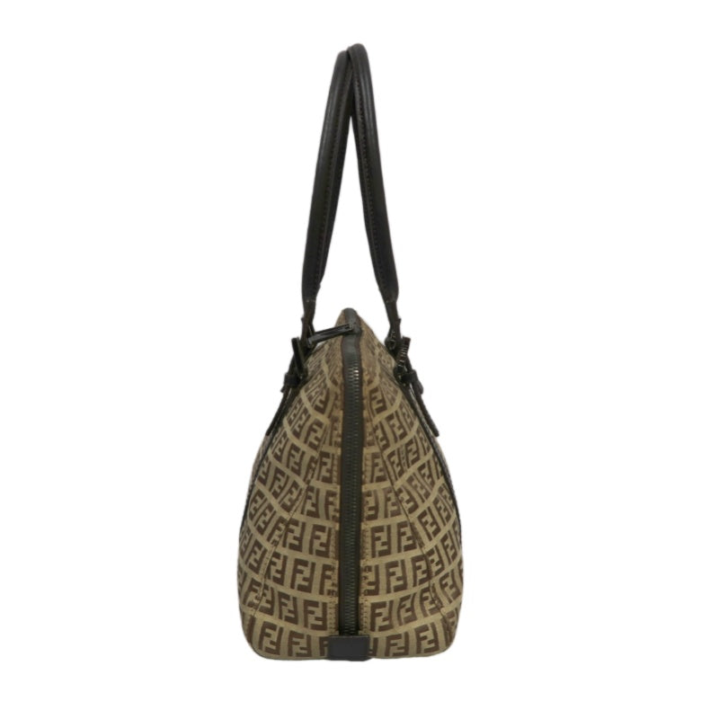 FENDI Zucca Monogram Canvas Boston Handbag, Brown