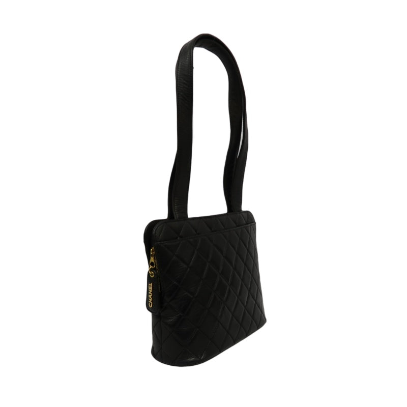 CHANEL Matelasse Lambskin Black Gold-Tone Hardware Shoulder Bag