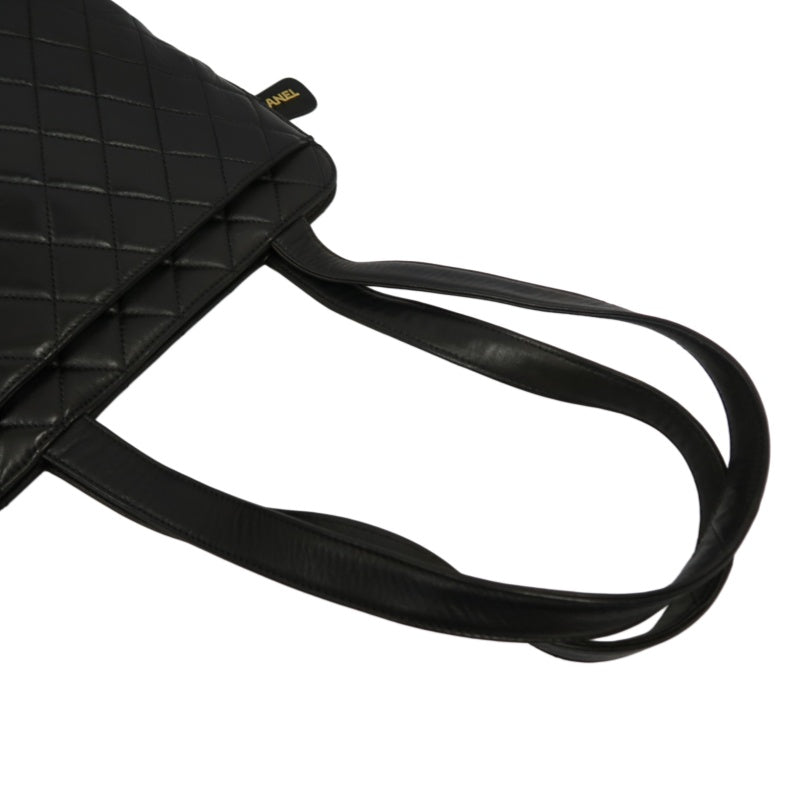 CHANEL Matelasse Lambskin Black Gold-Tone Hardware Shoulder Bag