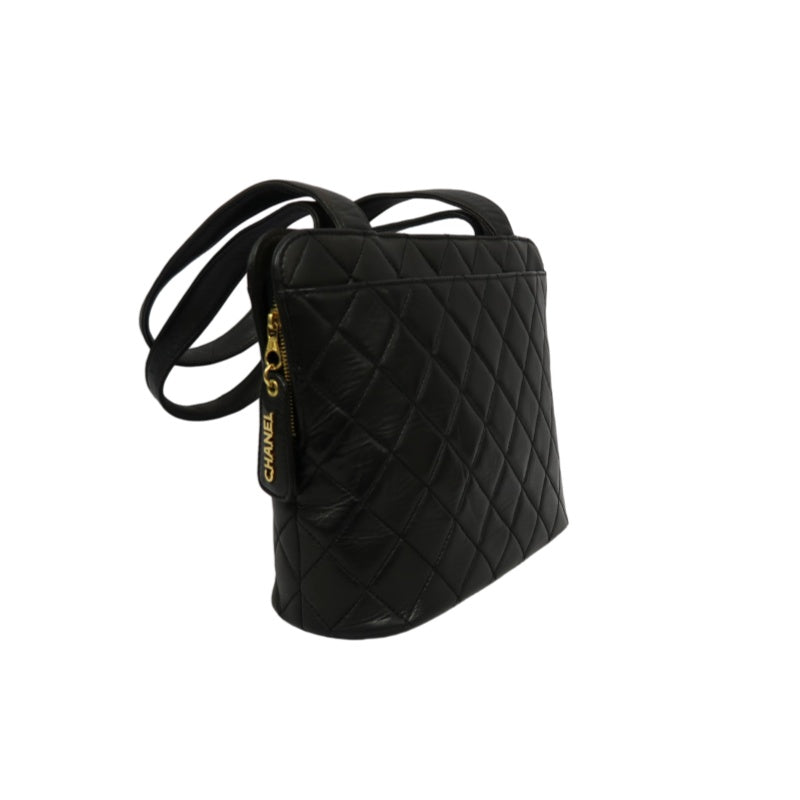 CHANEL Matelasse Lambskin Black Gold-Tone Hardware Shoulder Bag