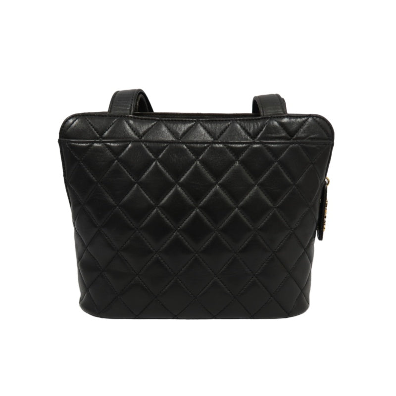 CHANEL Matelasse Lambskin Black Gold-Tone Hardware Shoulder Bag