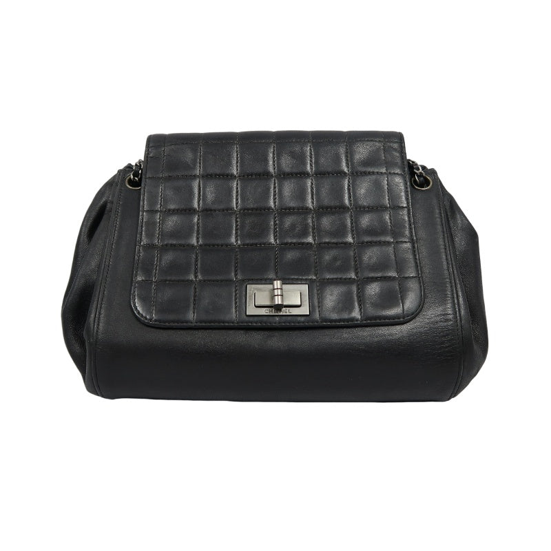CHANEL 2.55 Shoulder Bag, Lambskin, Black, Silver-tone Hardware