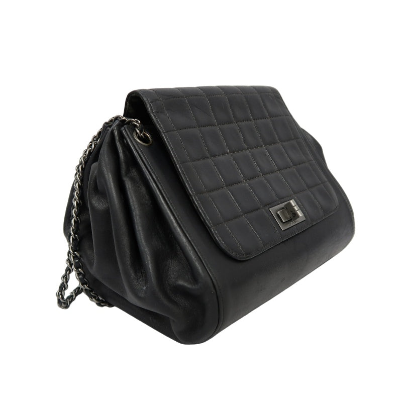 CHANEL 2.55 Shoulder Bag, Lambskin, Black, Silver-tone Hardware