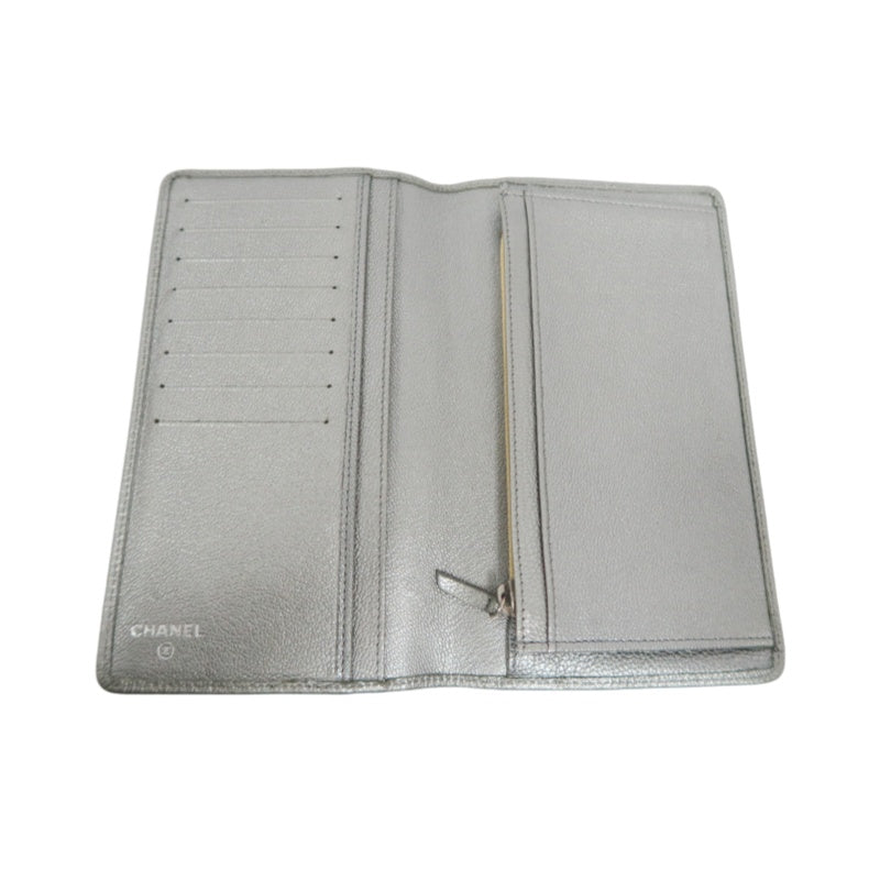 CHANEL Long Vertical Wallet, Lambskin, Silver, Serial Number Starting with "11", Includes Guarantee Card