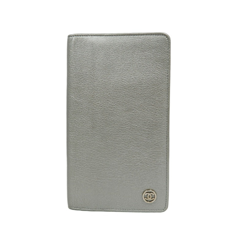 CHANEL Long Vertical Wallet, Lambskin, Silver, Serial Number Starting with "11", Includes Guarantee Card