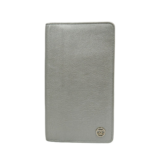 CHANEL Long Vertical Wallet, Lambskin, Silver, Serial Number Starting with "11", Includes Guarantee Card