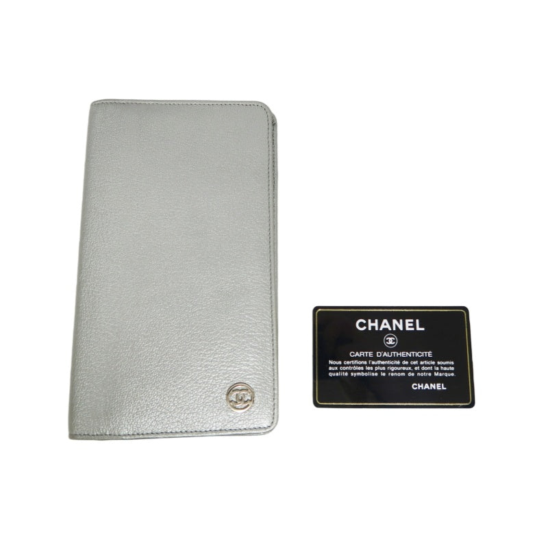 CHANEL Long Vertical Wallet, Lambskin, Silver, Serial Number Starting with "11", Includes Guarantee Card