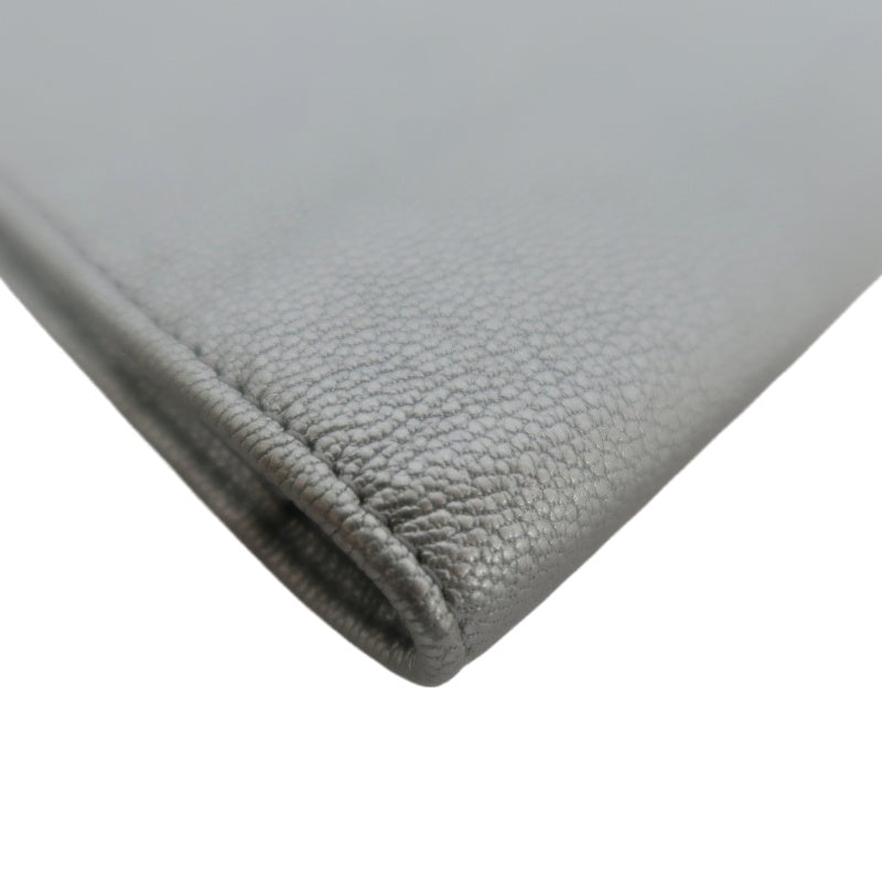 CHANEL Long Vertical Wallet, Lambskin, Silver, Serial Number Starting with "11", Includes Guarantee Card
