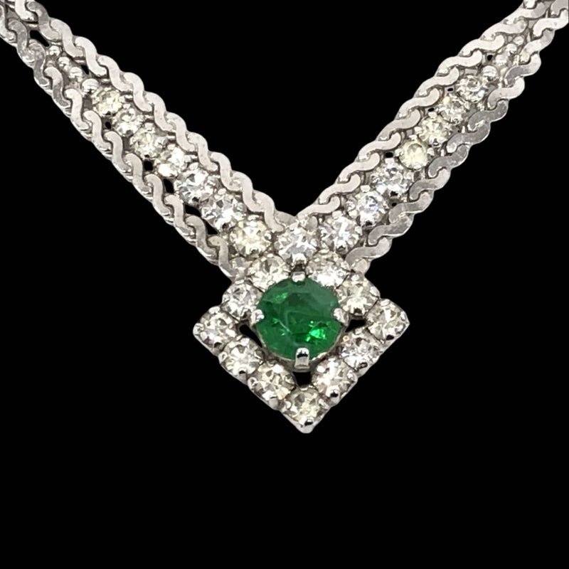 DIOR Necklace, Green Stone, White, Alloy with Rhinestones