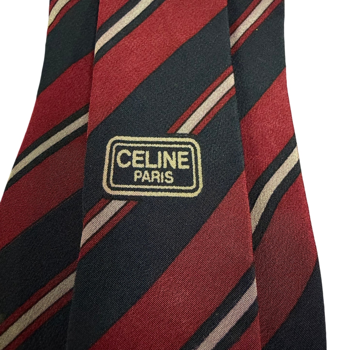 CELINE Striped Silk Tie Navy Burgundy