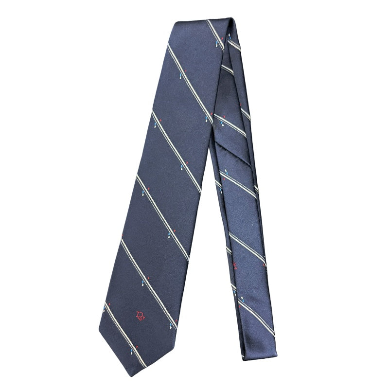 DIOR Polyester Silk Tie, Navy with Stripe Pattern