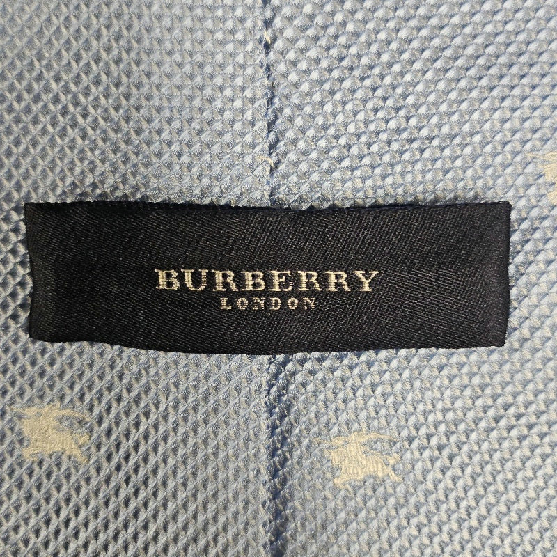 BURBERRY Equestrian Knight Logo Silk Tie Light Blue