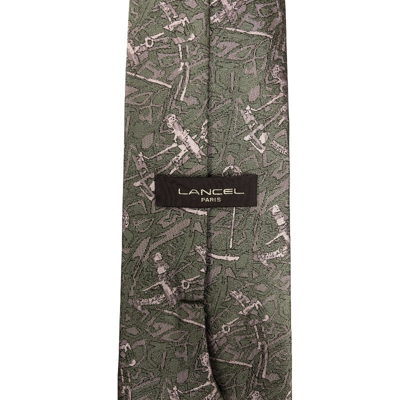 LANCEL Silk Tie, Green and Grey All-over Pattern