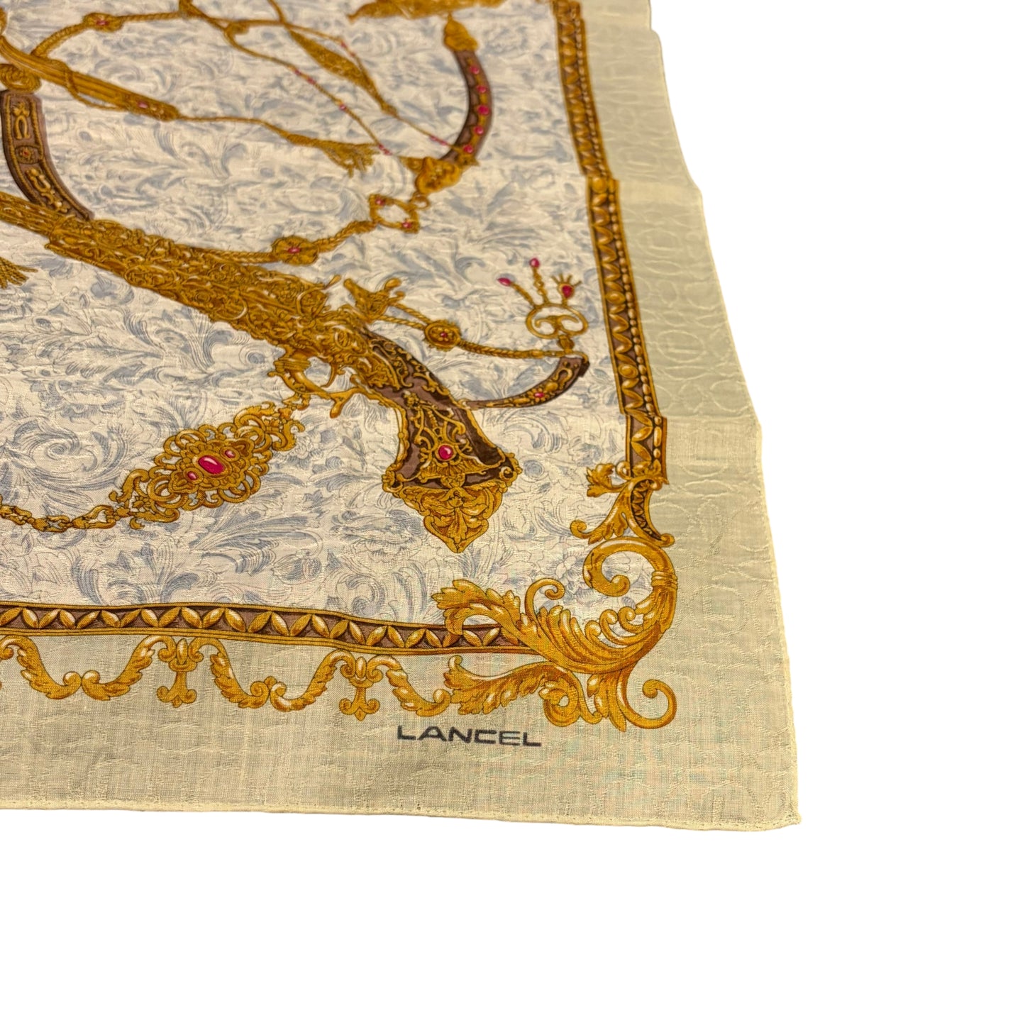 LANCEL Pistol Motif Mini Silk Scarf Ivory/Gold