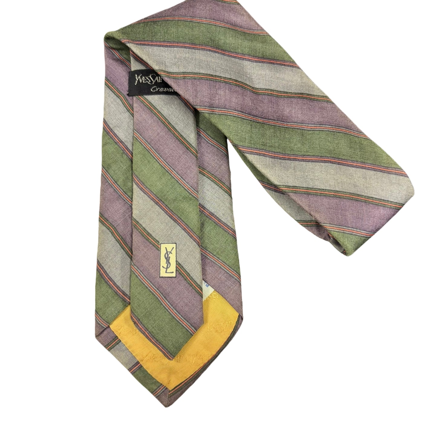 Yves Saint Laurent Regimental Stripe Silk Tie Purple Green