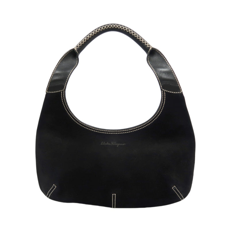 SALVATORE FERRAGAMO Ferragamo handbag suede black with dust bag black suede underarm bag