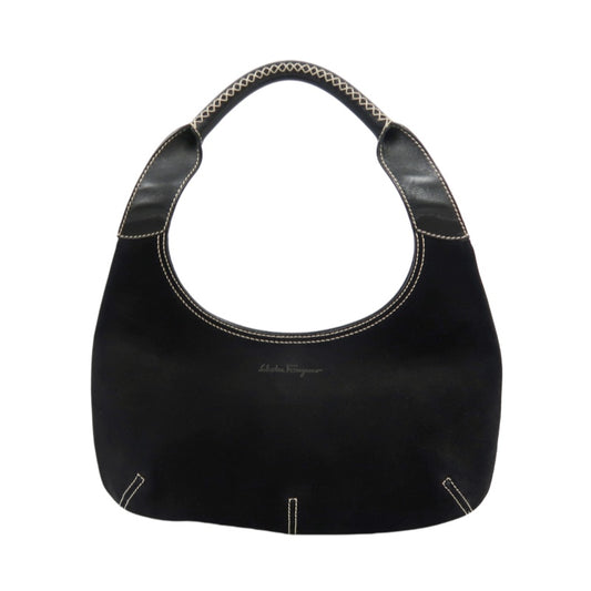 SALVATORE FERRAGAMO Ferragamo handbag suede black with dust bag black suede underarm bag