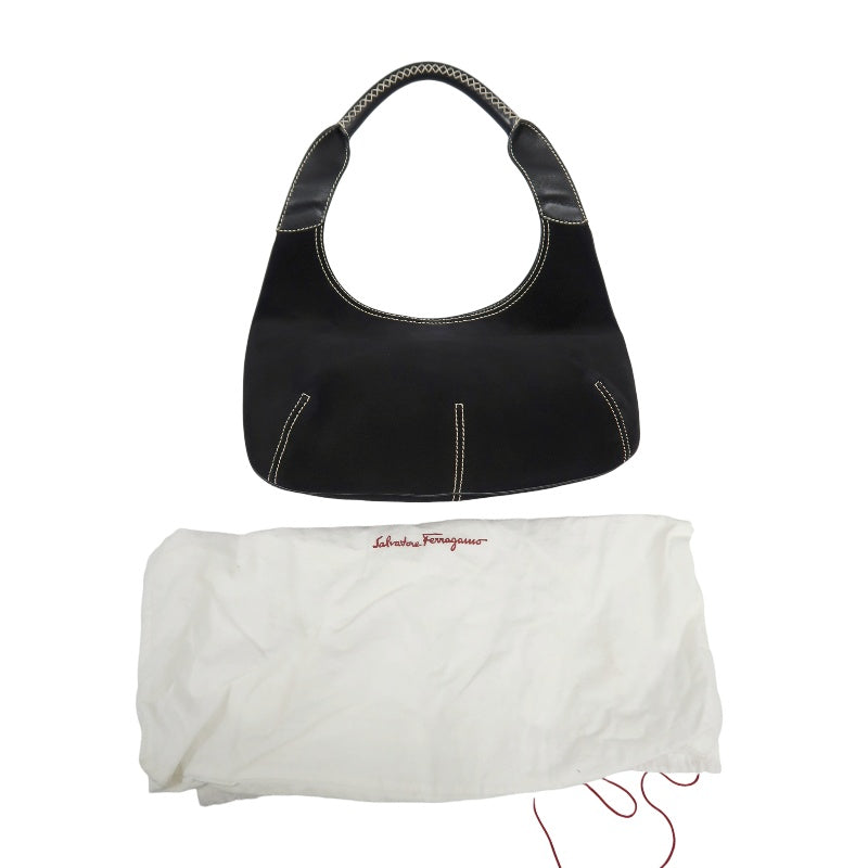 SALVATORE FERRAGAMO Ferragamo handbag suede black with dust bag black suede underarm bag