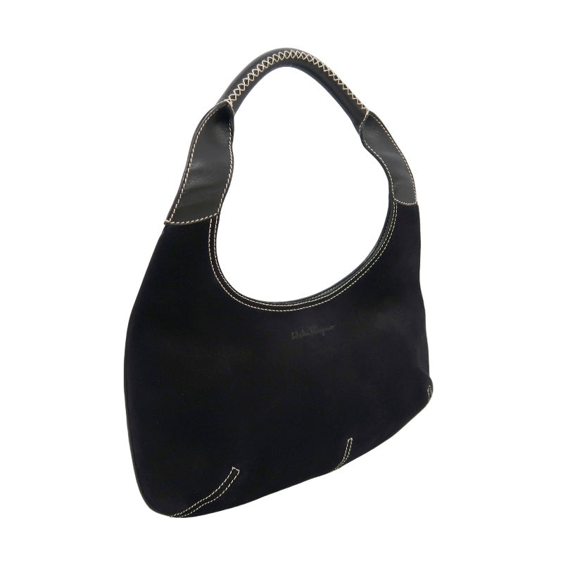 SALVATORE FERRAGAMO Ferragamo handbag suede black with dust bag black suede underarm bag