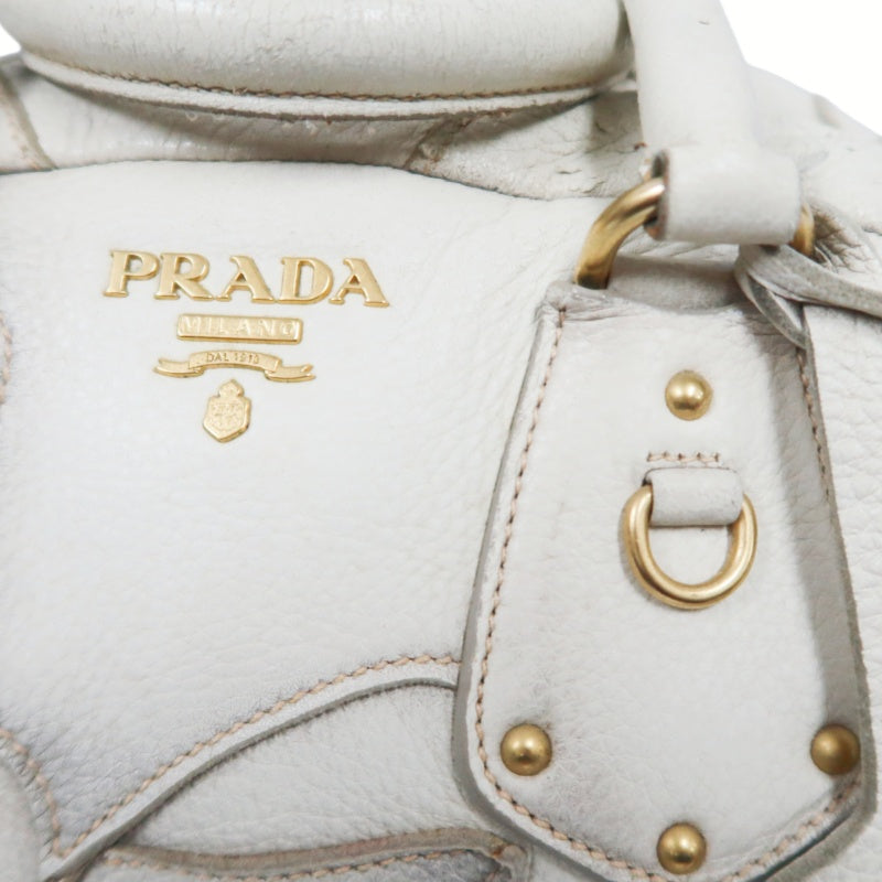 PRADA Cervo Patchwork Fringe Bowling Bag Handbag Deer Leather White Gold Hardware