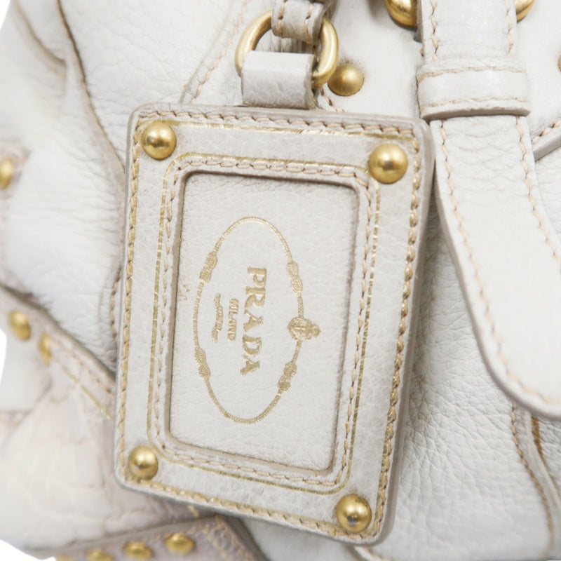 PRADA Cervo Patchwork Fringe Bowling Bag Handbag Deer Leather White Gold Hardware