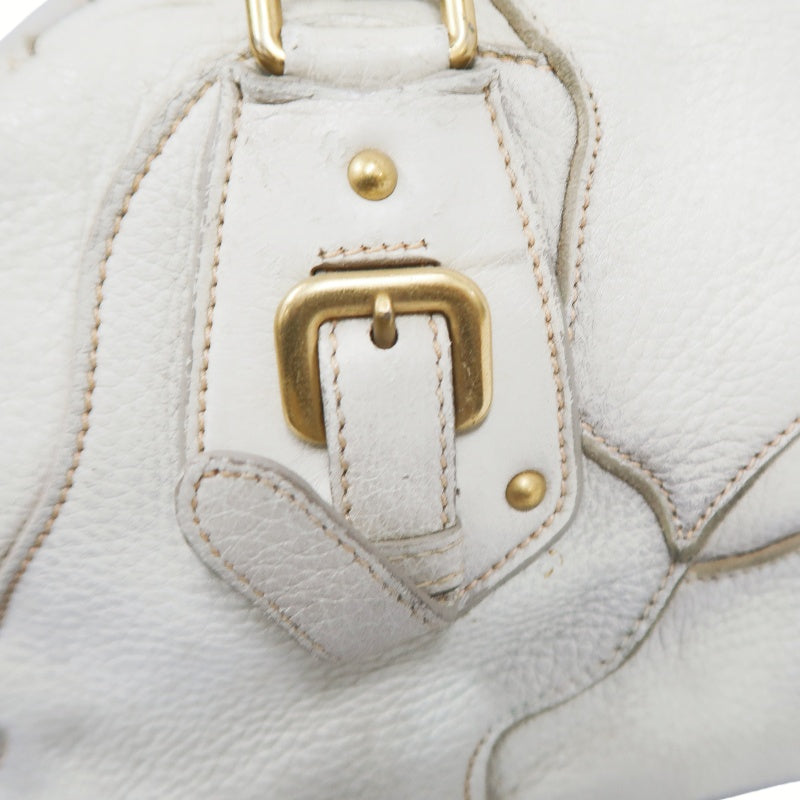 PRADA Cervo Patchwork Fringe Bowling Bag Handbag Deer Leather White Gold Hardware