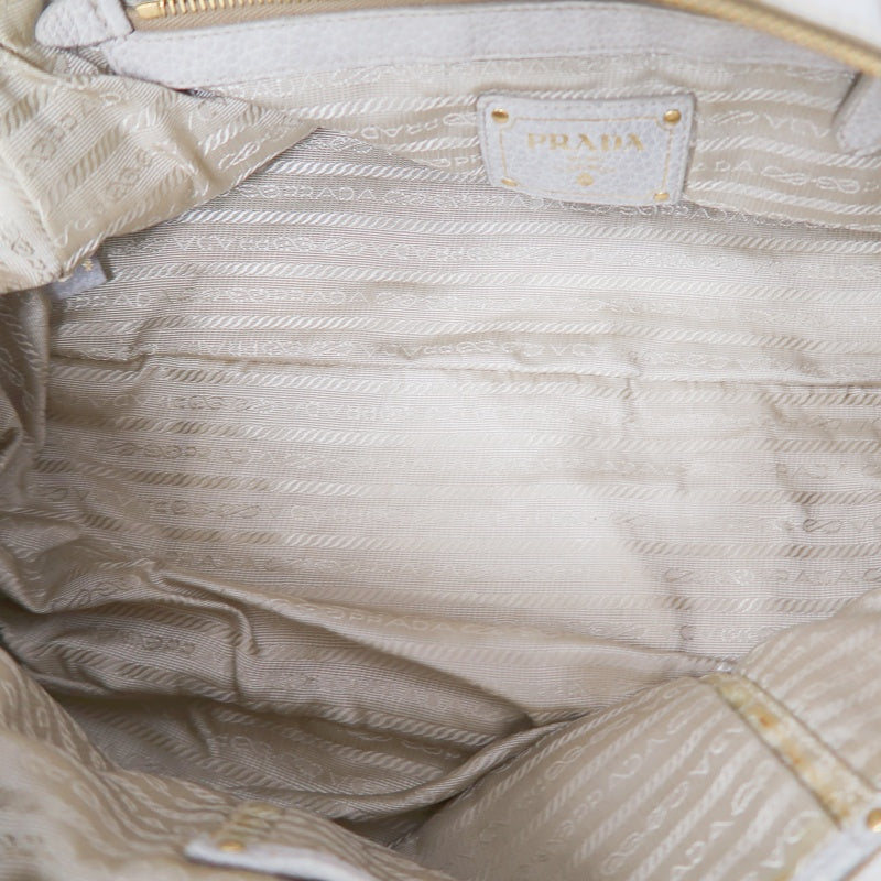 PRADA Cervo Patchwork Fringe Bowling Bag Handbag Deer Leather White Gold Hardware