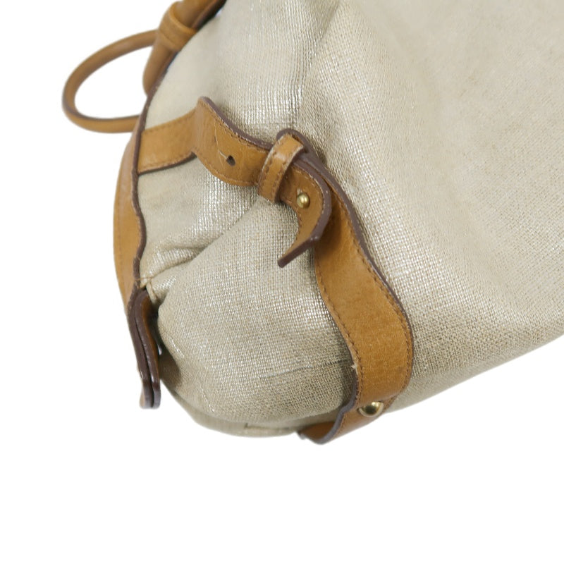 FERRAGAMO shoulder bag, canvas, beige, gold hardware, calfskin leather