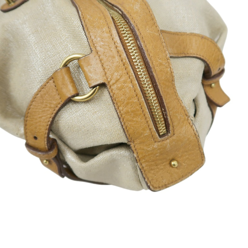 FERRAGAMO shoulder bag, canvas, beige, gold hardware, calfskin leather