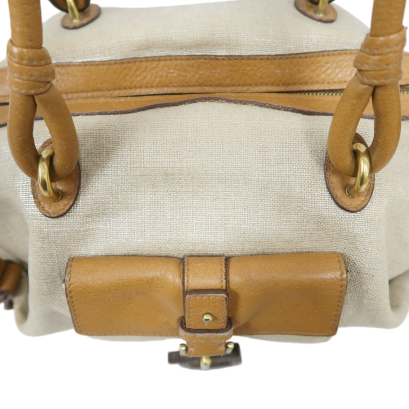 FERRAGAMO shoulder bag, canvas, beige, gold hardware, calfskin leather