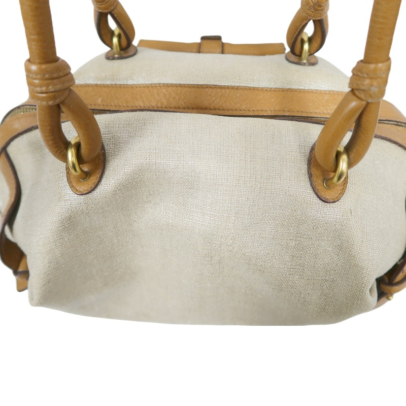 FERRAGAMO shoulder bag, canvas, beige, gold hardware, calfskin leather
