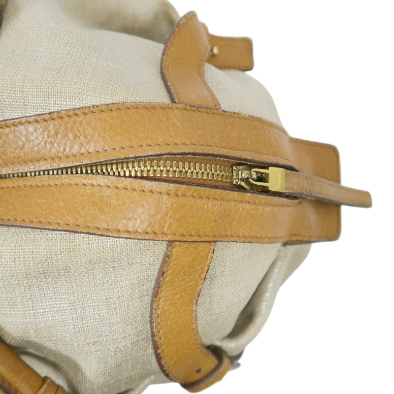 FERRAGAMO shoulder bag, canvas, beige, gold hardware, calfskin leather