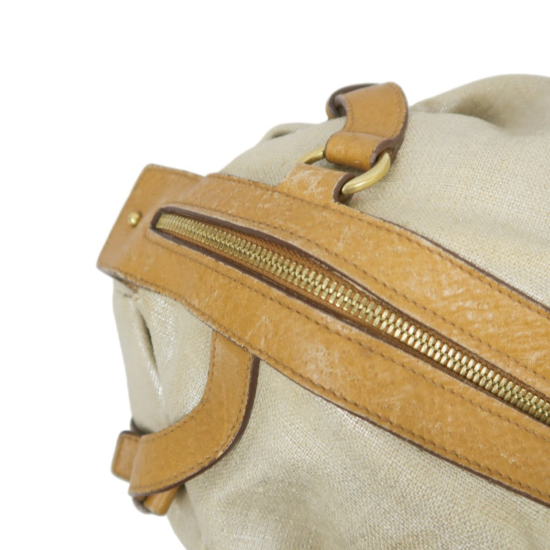 FERRAGAMO shoulder bag, canvas, beige, gold hardware, calfskin leather