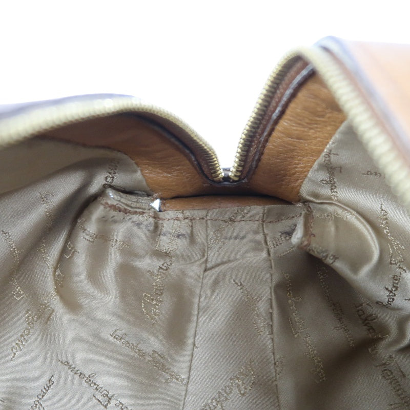 FERRAGAMO shoulder bag, canvas, beige, gold hardware, calfskin leather