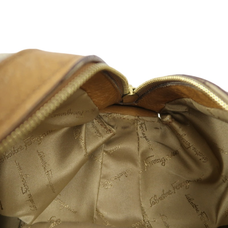 FERRAGAMO shoulder bag, canvas, beige, gold hardware, calfskin leather