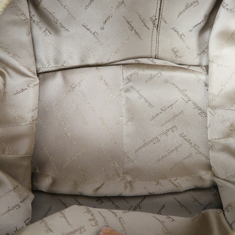 FERRAGAMO shoulder bag, canvas, beige, gold hardware, calfskin leather