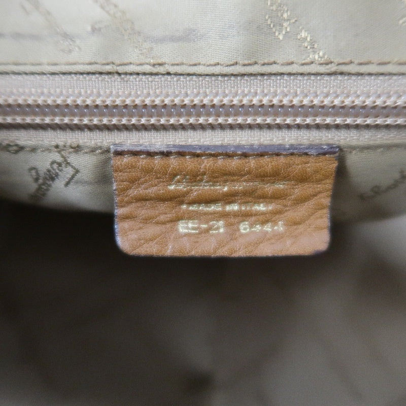 FERRAGAMO shoulder bag, canvas, beige, gold hardware, calfskin leather