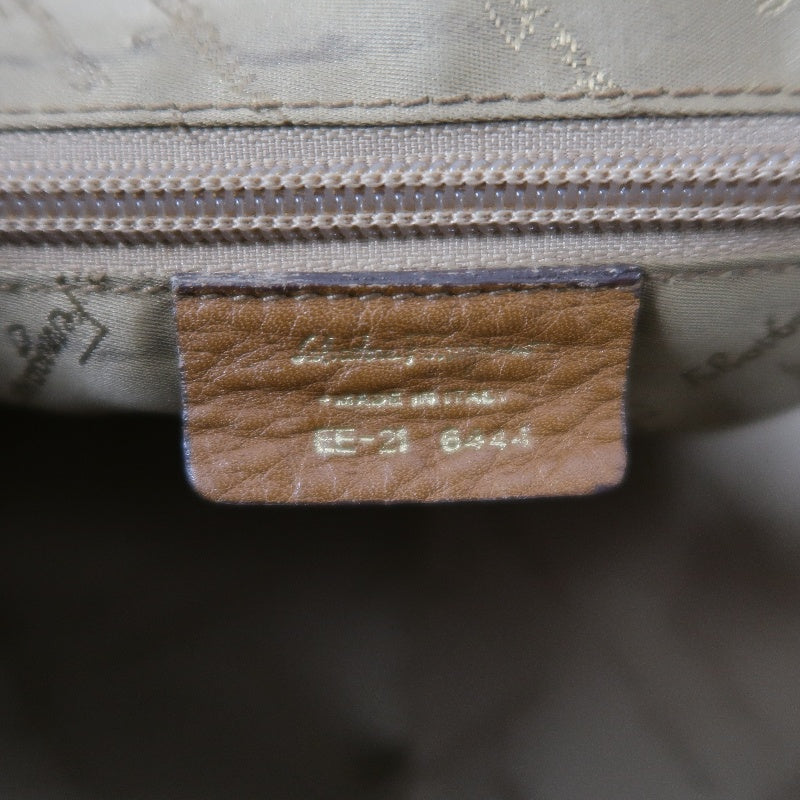 FERRAGAMO shoulder bag, canvas, beige, gold hardware, calfskin leather