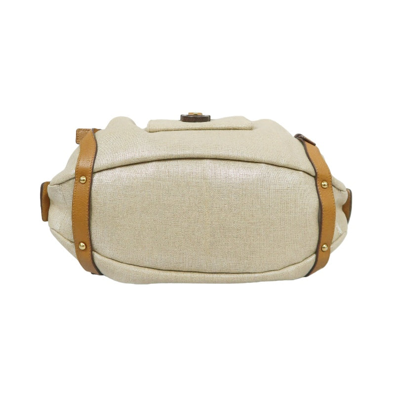 FERRAGAMO shoulder bag, canvas, beige, gold hardware, calfskin leather