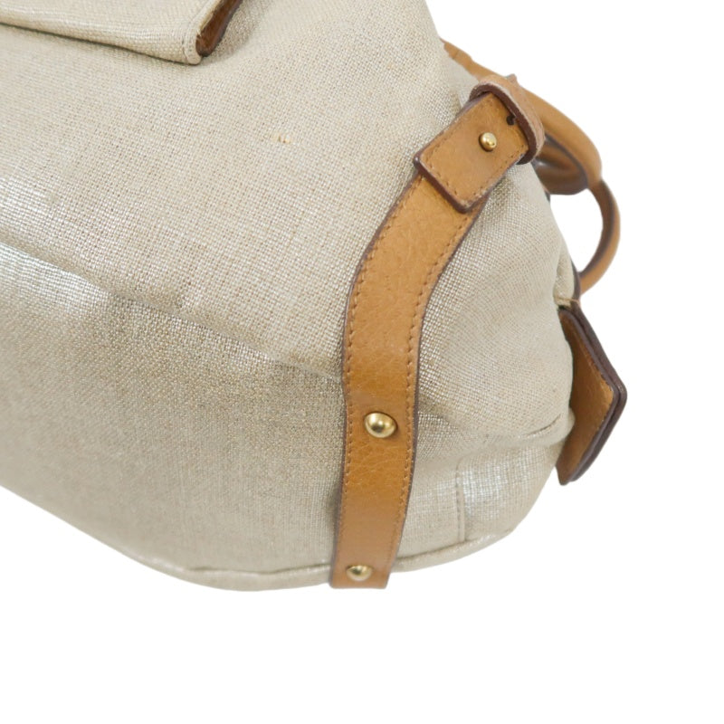 FERRAGAMO shoulder bag, canvas, beige, gold hardware, calfskin leather